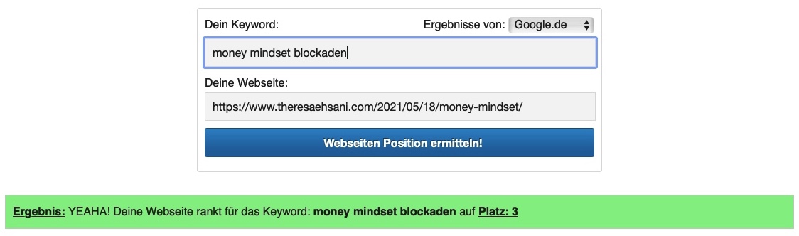 Theresas Blogartikel steht auf Platz 3.